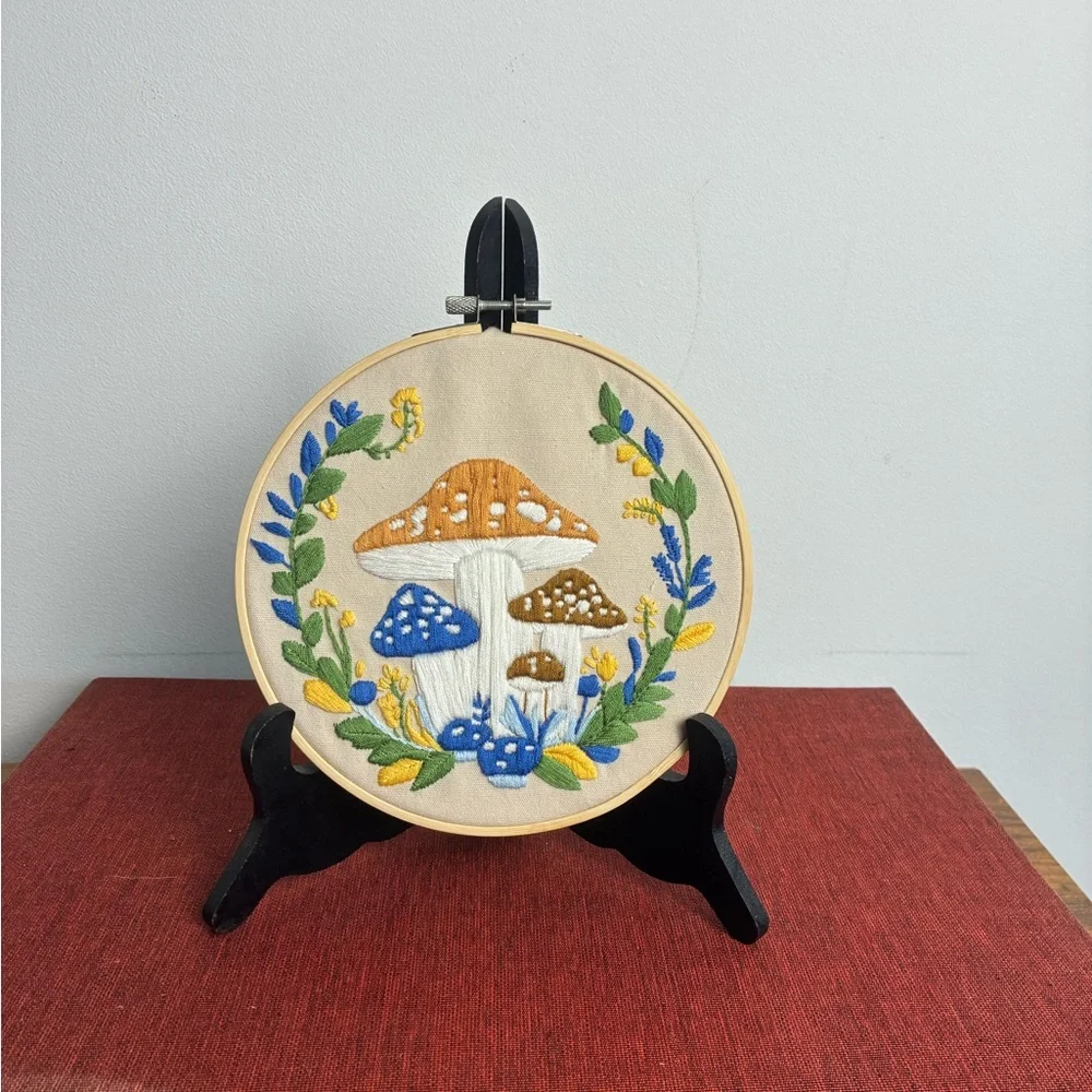 Hand Embroidered Mushroom Hoop Art – 7.5” - Picture 2 of 4